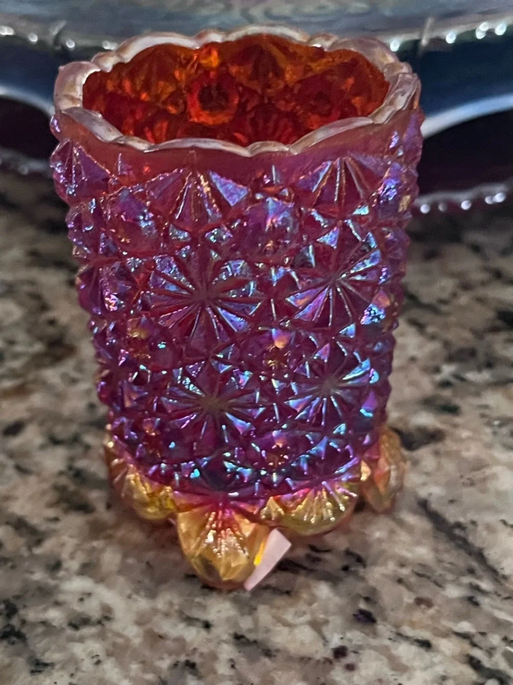 Vintage Ruby Red Carnival Glass Toothpick Holder Daisy & Button Footed